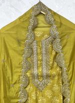 Pure Muslin Olive Green Festival Wear Embroidery Work Punjabi Dress Material